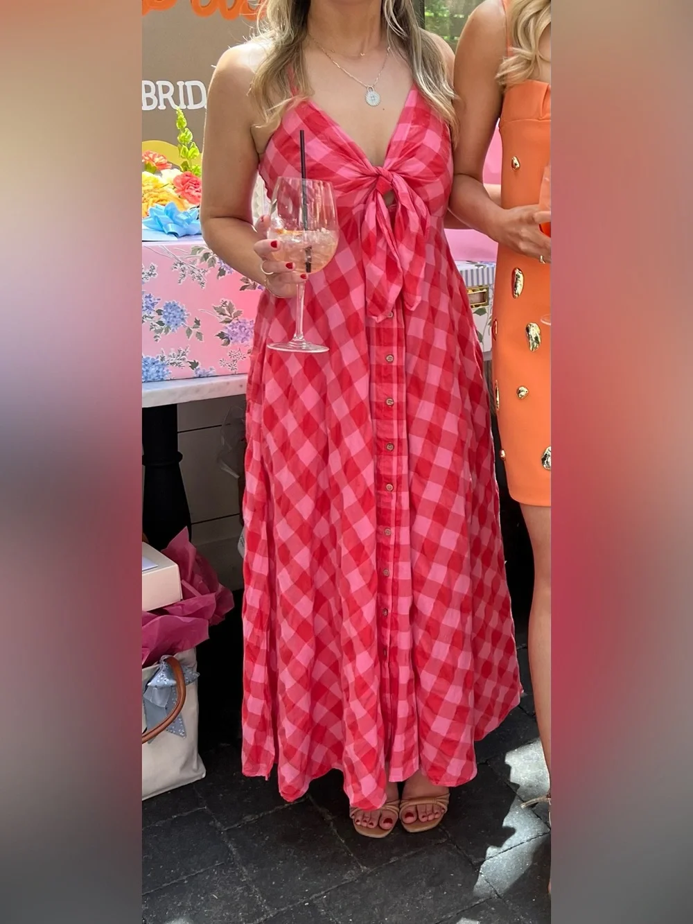 Free People Red and Pink Gingham Via Midi Dress - Picture 5 of 5